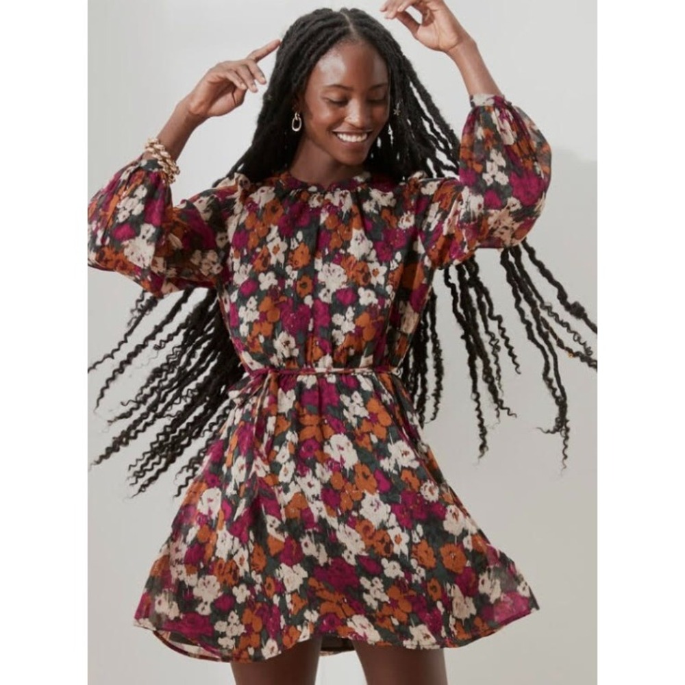 Banana Republic Fit & Flare Dark Floral Pink Orange Dress XXL MISSING BELT